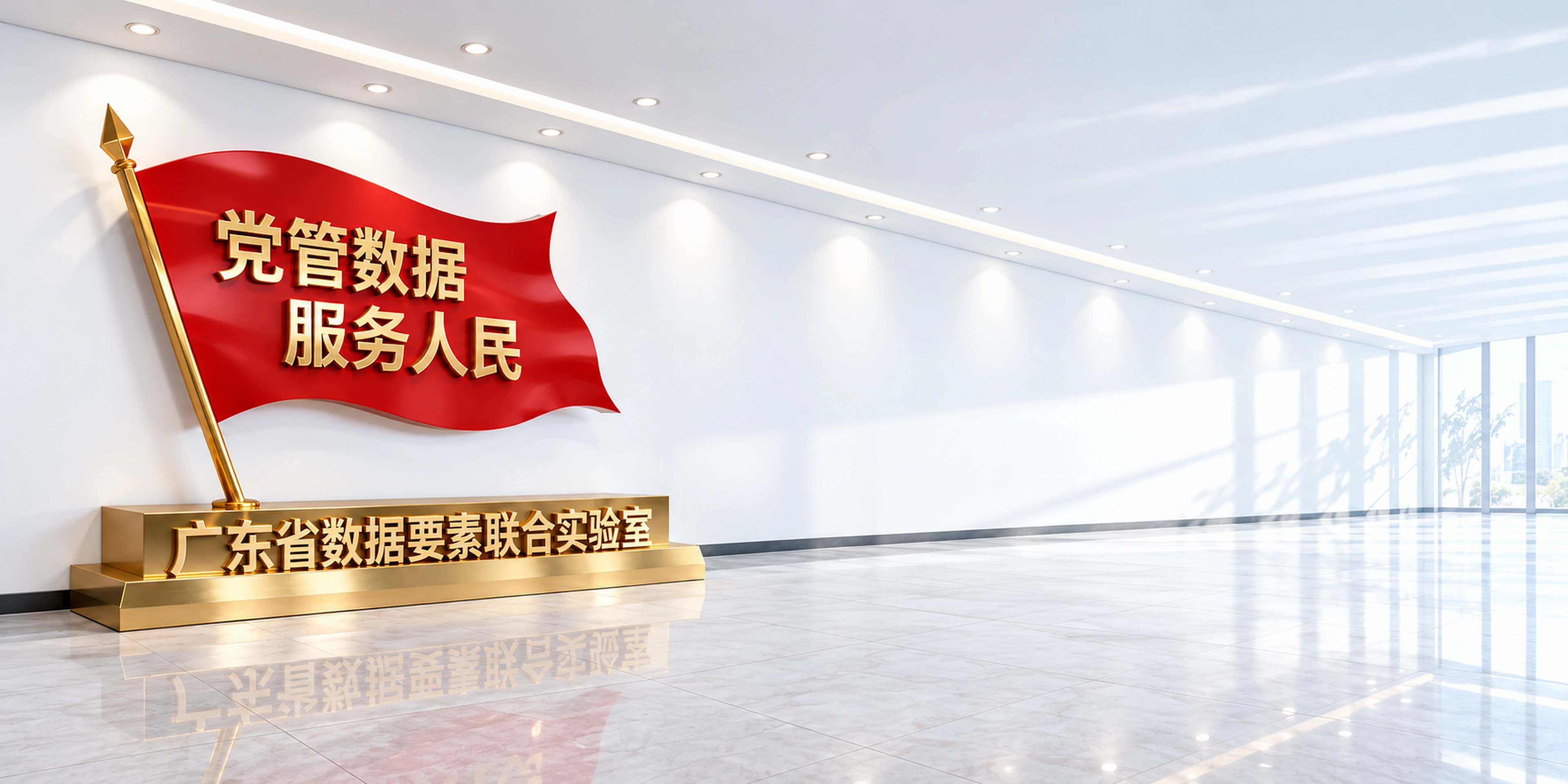党建数据服务人民主题展示空间，底座标注广东省数据要素联合实验室